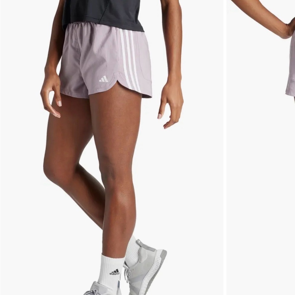 Adidas Pacer High Waist Training 3-Stripes Woven Shorts in Lilac